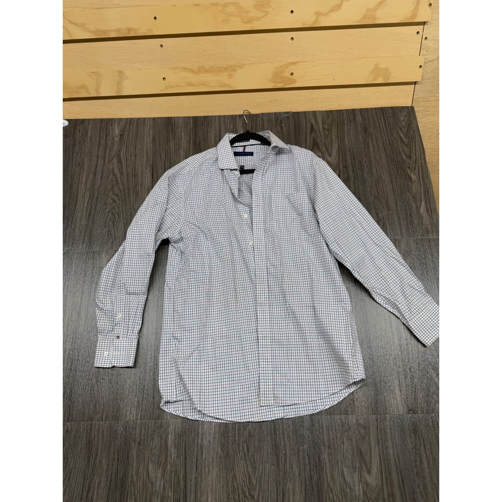 Tommy Hilfiger Dress Shirt Mens M White Plaid Long Sleeve Button Down Non Iron